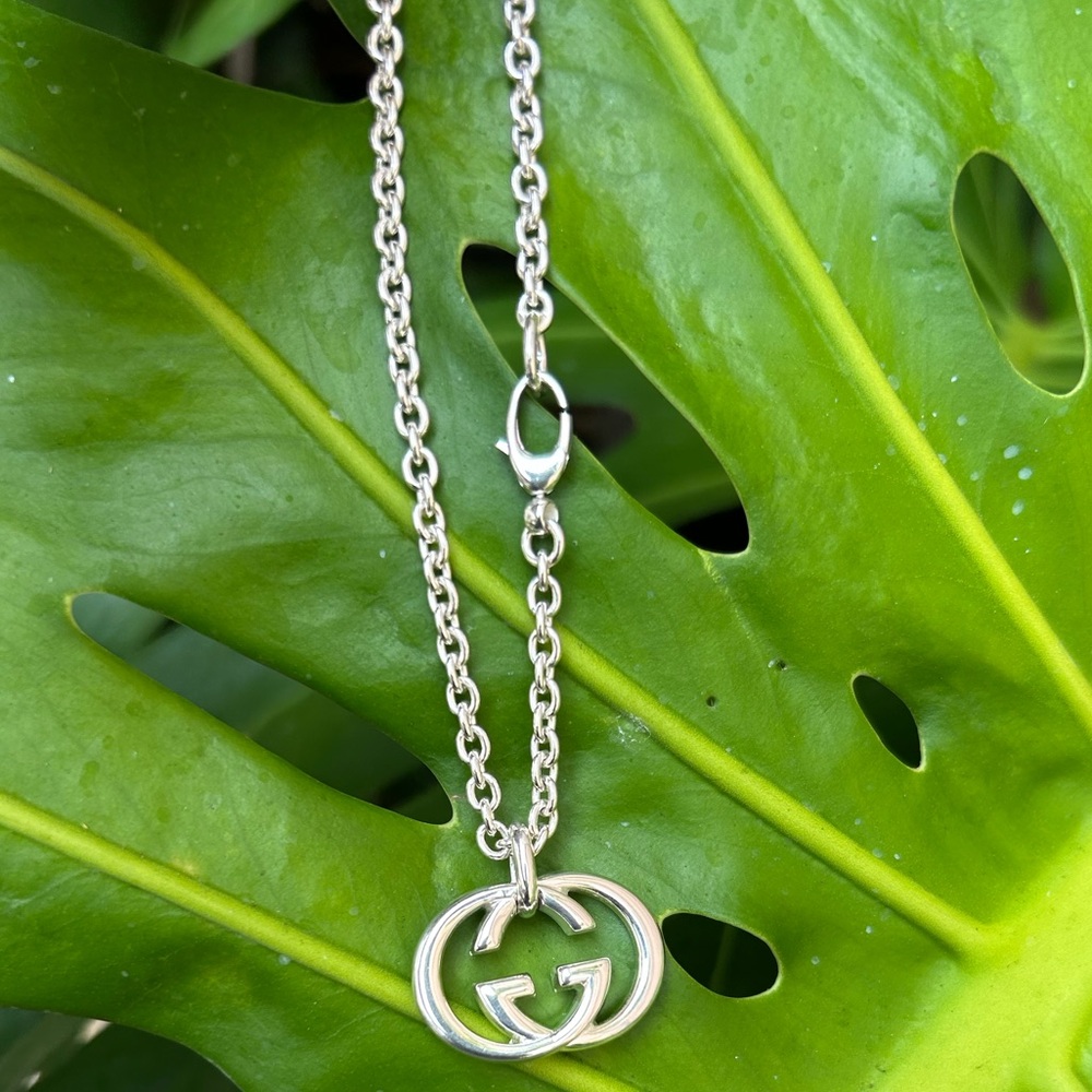 Gucci Sterling Silver Interlocking Double Gg Logo… - image 1